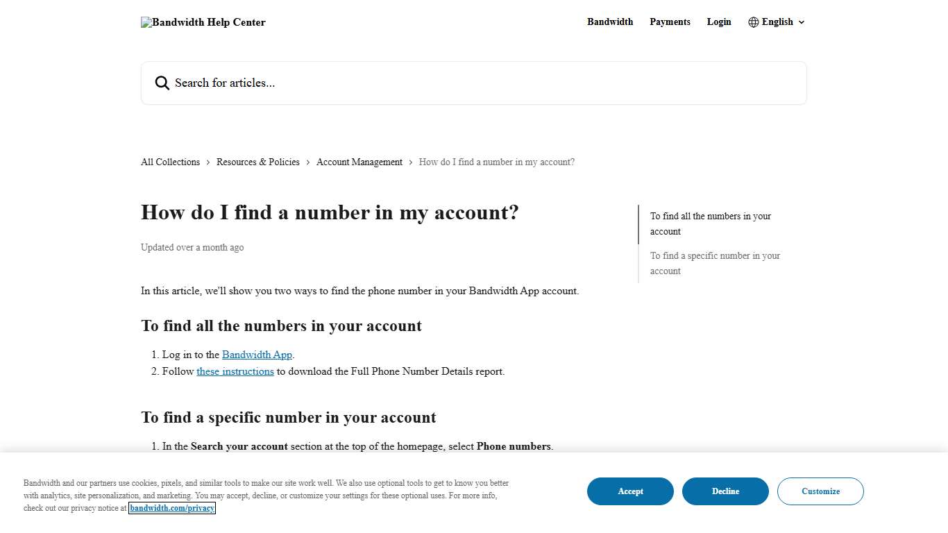 How do I find a number in my account? Bandwidth Help Center