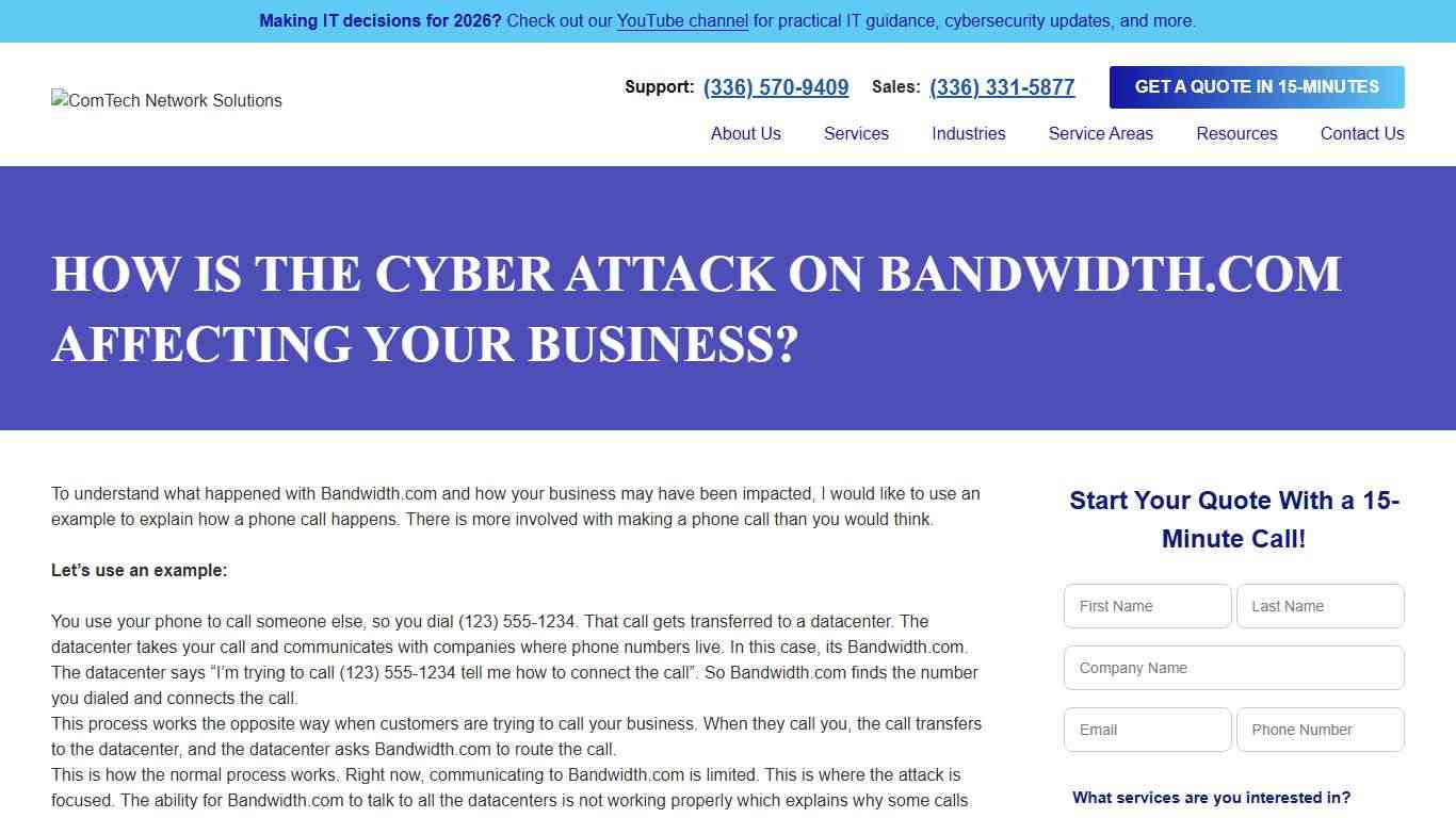 How Is the Cyber Attack On Bandwidth.com Affecting Your Business? ComTech Network Solutions